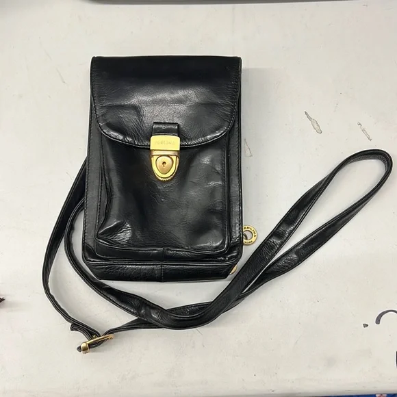Perlina Black Leather Black Perlina Black Leather Crossbody Bag Chunky Gold Tone  main image 3